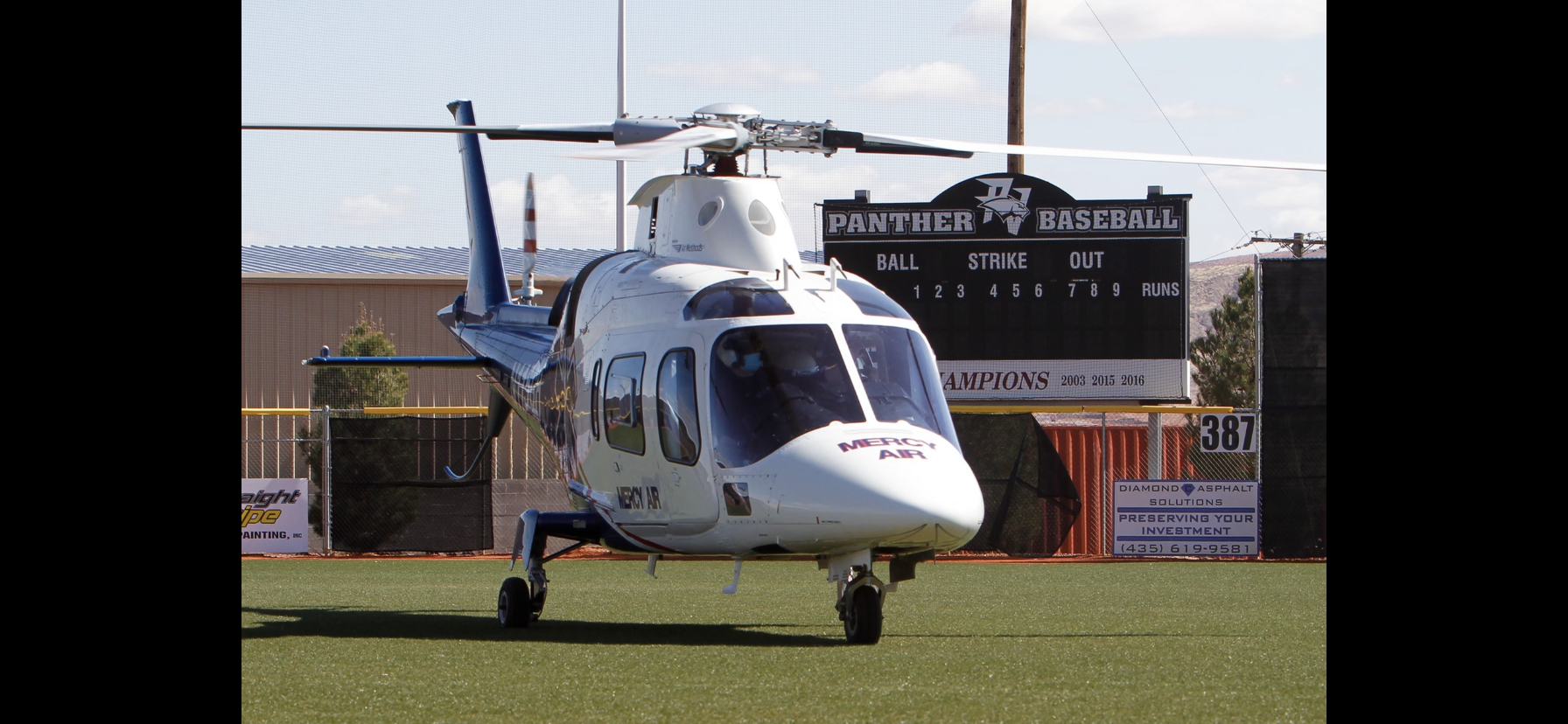 Helicopter on the baseball field