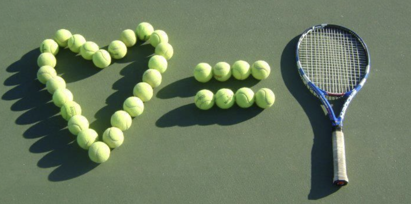 heart equals tennis racket made with balls